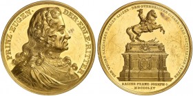 Franz Joseph I., 1848-1916. 
Goldmedaille zu 40 Dukaten 1865 (von C. Radnitzky, 59,9 mm, 139,3 g), auf das Reiterdenkmal für Prinz Eugen auf dem Wien...