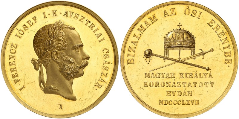 Franz Joseph I., 1848-1916. 
Goldmedaille zu 15 Dukaten 1867, Wien (von J. Taut...