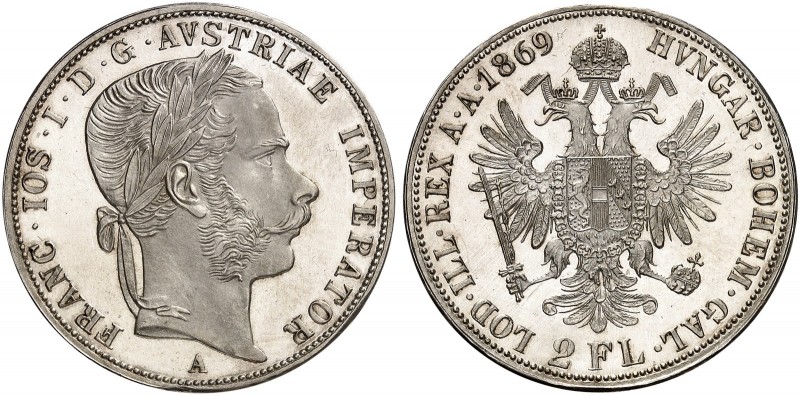 Franz Joseph I., 1848-1916. 
Doppelgulden 1869, Wien.
Thun 457, Dav. 27, Her. ...