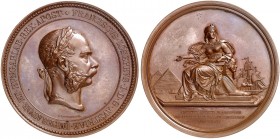 Franz Joseph I., 1848-1916. 
Bronzemedaille 1869 (von J. Tautenhayn, 71,6 mm), auf den Besuch in Ägypten anläßlich der Eröffnung des Suez-Kanals. Büs...