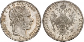 Franz Joseph I., 1848-1916. 
Doppelgulden 1871, Wien.
Thun 457, Dav. 27, Her. 499 winz. Rdf., f. St