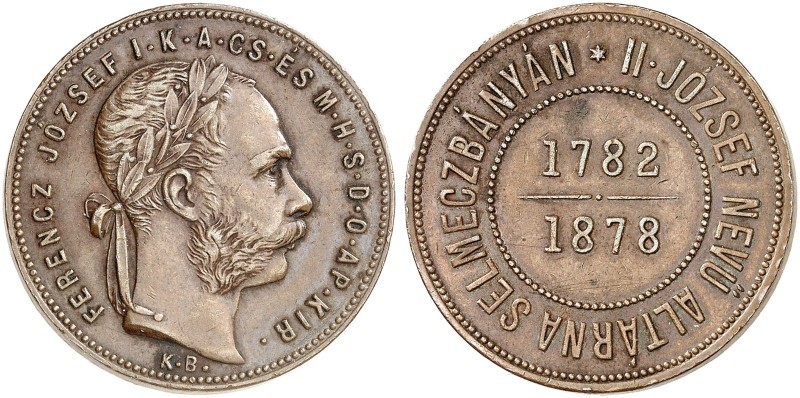 Franz Joseph I., 1848-1916. 
Bronzeabschlag vom Gulden 1878, Kremnitz, Schemnit...