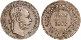 Franz Joseph I., 1848-1916. 
Bronzeabschlag vom Gulden 1878, Kremnitz, Schemnitzer Erbstollen.
Her. - , vgl. 827 vz