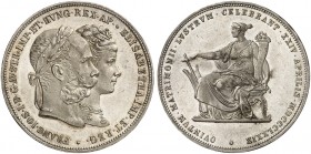 Franz Joseph I., 1848-1916. 
Doppelgulden 1879, Wien, auf die Silberhochzeit.
Thun 464, Dav. 31, Her. 824 f. St
