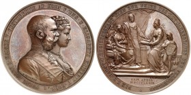 Franz Joseph I., 1848-1916. 
Bronzemedaille 1879 (von A. Scharff / J. Tautenhayn, 49,8 mm) der Stadt Wien, auf die Silberhoch­zeit des Kaiserpaares. ...
