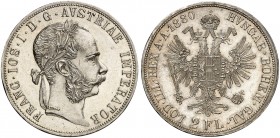 Franz Joseph I., 1848-1916. 
Doppelgulden 1880, Wien.
Thun 458, Dav. 27, Her. 509 vz - St