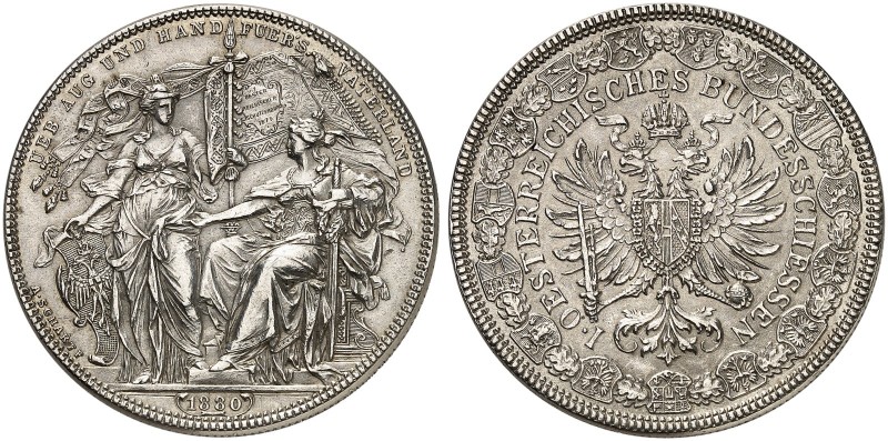 Franz Joseph I., 1848-1916. 
Gedenkdoppelgulden 1880, Wien, auf das I. Österrei...