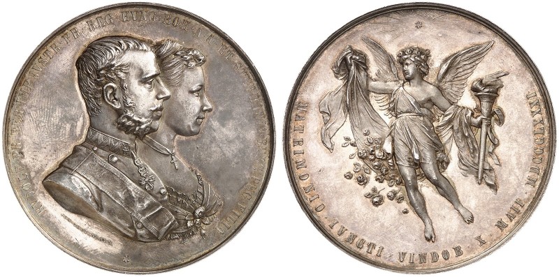 Franz Joseph I., 1848-1916. 
Silbermedaille 1881 (von J. Tautenhayn, 54,9 mm), ...