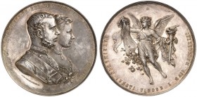 Franz Joseph I., 1848-1916. 
Silbermedaille 1881 (von J. Tautenhayn, 54,9 mm), auf die Vermählung von Kronprinz Rudolph mit Stephanie von Belgien. Be...