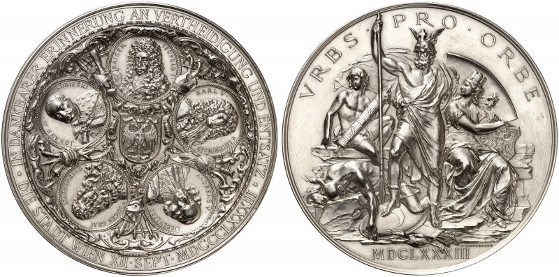 Franz Joseph I., 1848-1916. 
Neusilbermedaille 1883 (von A. Scharff u. J. Taute...