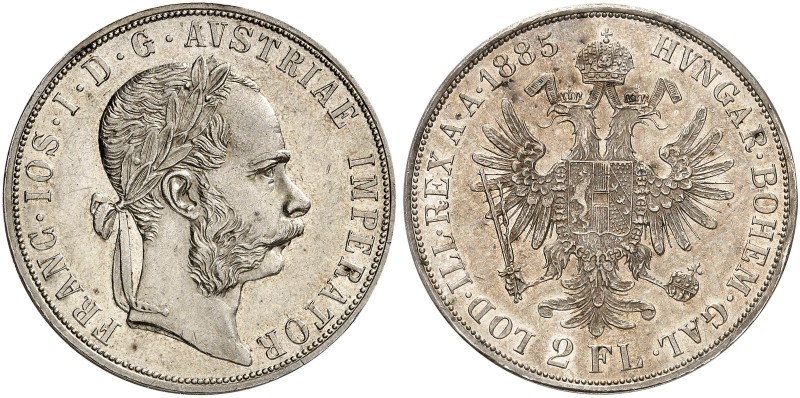 Franz Joseph I., 1848-1916. 
Doppelgulden 1885, Wien.
Thun 458, Dav. 27, Her. ...