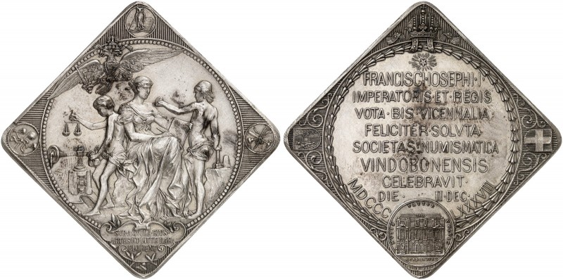 Franz Joseph I., 1848-1916. 
Silberklippe 1888 (von A. Scharff, 43,1 x 43,2 mm)...