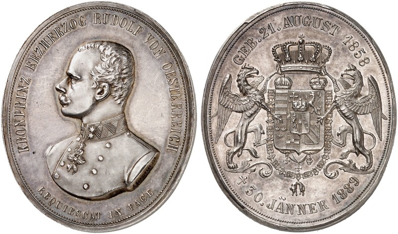 Franz Joseph I., 1848-1916. 
Ovale Silbermedaille 1889 (von C; Radnitzky, 33,5 ...
