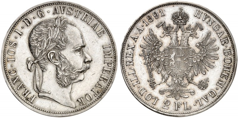 Franz Joseph I., 1848-1916. 
Doppelgulden 1891, Wien.
Thun 458, Dav. 27, Her. ...