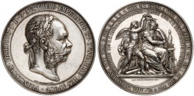 Franz Joseph I., 1848-1916. 
Silbermedaille 1891 (von J, Tautenhayn, 57,1 mm) des k. u. k. Handelsministeriums, zur Landes­jubiläumsausstellung in Pr...