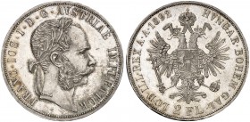 Franz Joseph I., 1848-1916. 
Doppelgulden 1892, Wien.
Thun 458, Dav. 27, Her. 521 kl. Kr., vz - St