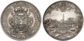 Franz Joseph I., 1848-1916. 
Silbermedaille 1892 (von A. Neudeck, 36,1 mm), auf das IV. Österr. Bundesschießen in Brünn. Stadtwappen / Stadtansicht....