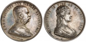 Franz Joseph I., 1848-1916. 
Silbermedaille 1895 (von Gedlitzka, 41,3 mm), auf die Fahnenweihe des zweiten k. u. k. Regiments der Tiroler Kaiserjäger...