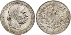 Franz Joseph I., 1848-1916. 
5 Kronen 1900, Wien.
Dav. 34, Her. 769 vz - St