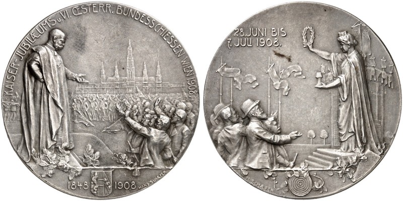 Franz Joseph I., 1848-1916. 
Silbermedaille 1908 (von H. Schäfer, 38,0 mm), auf...