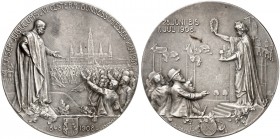 Franz Joseph I., 1848-1916. 
Silbermedaille 1908 (von H. Schäfer, 38,0 mm), auf das Kaiserjubiläum und das VI. Österreichische Bundesschießen in Wien...