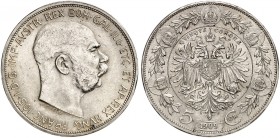 Franz Joseph I., 1848-1916. 
5 Kronen 1909, Wien.
Dav. 34, Her. 773 winz. Kr., f. St