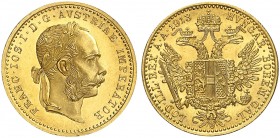 Franz Joseph I., 1848-1916. 
Dukat 1913, Wien.
Friedb. 493, Her. 182, Schlumb. 577 Gold f. St