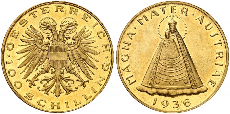 - Bundesstaat, 1934-1938. 
100 Schilling 1936.
Friedb. 522, Her. 14, Schlumb. ...