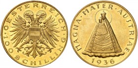 - Bundesstaat, 1934-1938. 
100 Schilling 1936.
Friedb. 522, Her. 14, Schlumb. 696 Gold vz