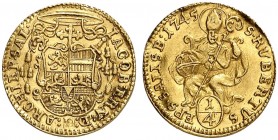 SALZBURG. - Erzbistum. Jakob Ernst, Graf von Liechtenstein, 1738-1745. 
1/4 Dukat 1745.
Friedb. 854, Pr. 2192, Zöttl 2812 Gold l. gewellt, vz