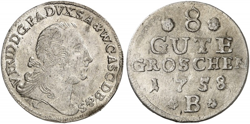 ANHALT - BERNBURG. Victor Friedrich, 1721-1765. 
8 Gute Groschen 1758, Harzgero...