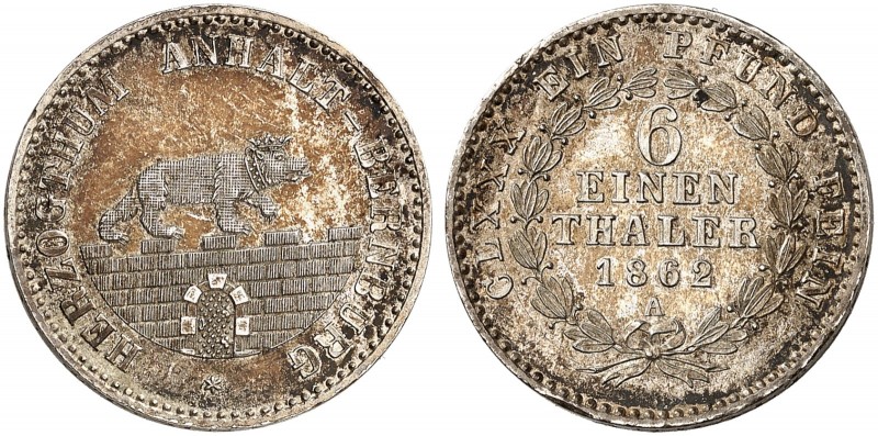 ANHALT - BERNBURG. Alexander Carl, 1834-1863. 
1/6 Taler 1862 A.
AKS 19, J. 71...