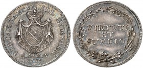 BADEN - DURLACH. Karl Friedrich, 1738-1811. 
Silbermedaille 1786 (unsigniert, von J. M. Bückle, 24,0 mm), auf die 200-Jahrfeier des Gymnasiums in Kar...