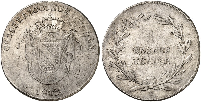 BADEN - DURLACH. Karl Ludwig Friedrich, 1811-1818. 
Kronentaler 1813.
Thun 14,...