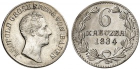 BADEN - DURLACH. Karl Leopold Friedrich, 1830-1852. 
6 Kreuzer 1834.
AKS 99, J. 46a vz - St