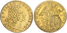BAYERN. Maximilian II. Emanuel, 1679-1726. 
Doppelter Max d'or 1717.
Friedb. 225, Witt. 1603, Hahn 207 Gold, RR ! kl. Rdf., ss+