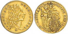 BAYERN. Karl Albert, 1726-1745. 
1/2 Karolin 1730.
Friedb. 230, Witt. 1926 Anm., Hahn 255 Gold f. Kr., ss
