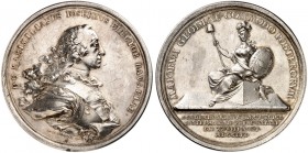 BAYERN. Maximilian III. Joseph, 1745-1777. 
Silbermedaille 1759 (von F. A. Schega, 62,0 mm), auf die Stiftung der Akademie der Wissen­schaften. Brust...