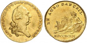 BAYERN. Karl Theodor, 1777-1799. 
Donaugolddukat 1793.
Friedb. 250, Witt. 2342, Hahn 355 Gold, RRR ! l. gewellt, vz