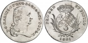 BAYERN. Maximilian IV. (I.) Joseph, 1799-1825. 
Konventionstaler 1801, ohne Mmz. C. D.
Thun 32, Dav. 540, AKS 4 min. justiert, vz