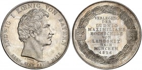 BAYERN. Ludwig I., 1825-1848. 
Geschichstaler 1826, "LUDWIG MAXIMILIANS HOCHSCHULE".
Thun 50, AKS 115, J. 33 vz - St