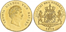 BAYERN. Ludwig I., 1825-1848. 
Dukat 1828.
Friedb. 270, D. S. 23, AKS 65, J. 118, Schlumb. 77 Gold min. Sfr., f. St