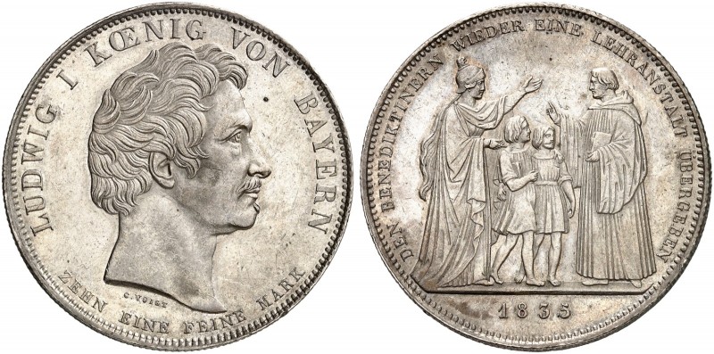 BAYERN. Ludwig I., 1825-1848. 
Geschichtstaler 1835, "BENEDIKTINER LEHRANSTALT"...