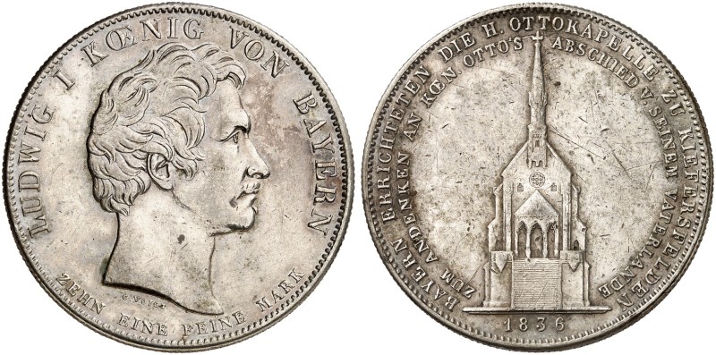 BAYERN. Ludwig I., 1825-1848. 
Geschichtstaler 1836, "OTTOKAPELLE KIEFERSFELDEN...