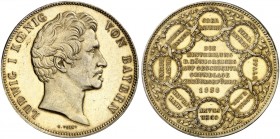 BAYERN. Ludwig I., 1825-1848. 
Geschichtsdoppeltaler 1838, "EINTHEILUNG DES KÖNIGREICHES".
Thun 76, AKS 99, J. 67 l. Vergoldung, vz