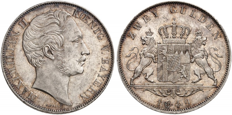 BAYERN. Maximilian II. Joseph, 1848-1864. 
Doppelgulden 1849.
Thun 90, AKS 150...