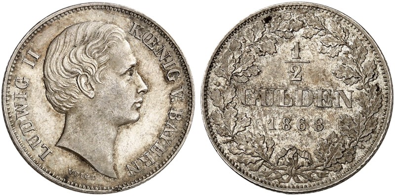 BAYERN. Ludwig II., 1864-1886. 
1/2 Gulden 1868.
AKS 180, J. 102 vz