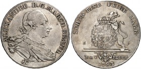 BRANDENBURG - ANSBACH. 
Konventionstaler 1783, Bayreuth.
Dav. 2025, Slg. Wilm. 1111 ss