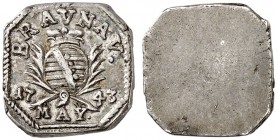 BRAUNAU. - Stadt. 
Einseitige Klippe zu 6 Kreuzer 1743.
Witt. 1968a, Kellner 15 ss+