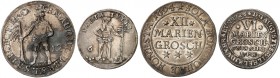 BRAUNSCHWEIG - CALENBERG - HANNOVER. Ernst August, 1679-1698. 
Lot von 2 Stück: 12 Mariengroschen 1694, Zellerfeld, Wolfenbüttel, August Wilhelm, 6 M...